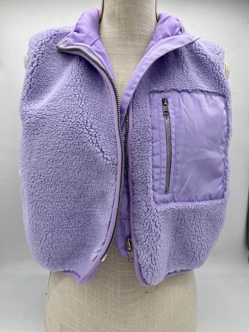 No Vacancy Lavender Sherpa Hooded Zip Vest
